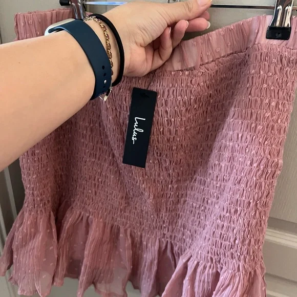 Chic Treatment Mauve Pink Swiss Dot Smocked Chiffon Mini Skirt NWT - Picture 4 of 7